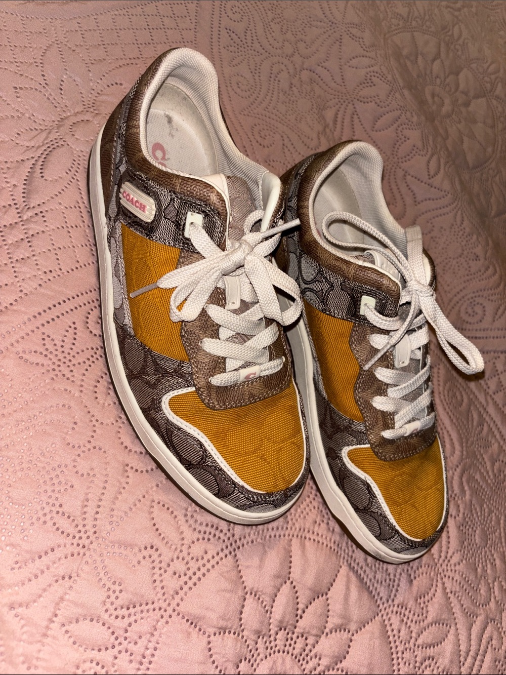 Coach Signature Monogram Sneakers with Mustard Panels